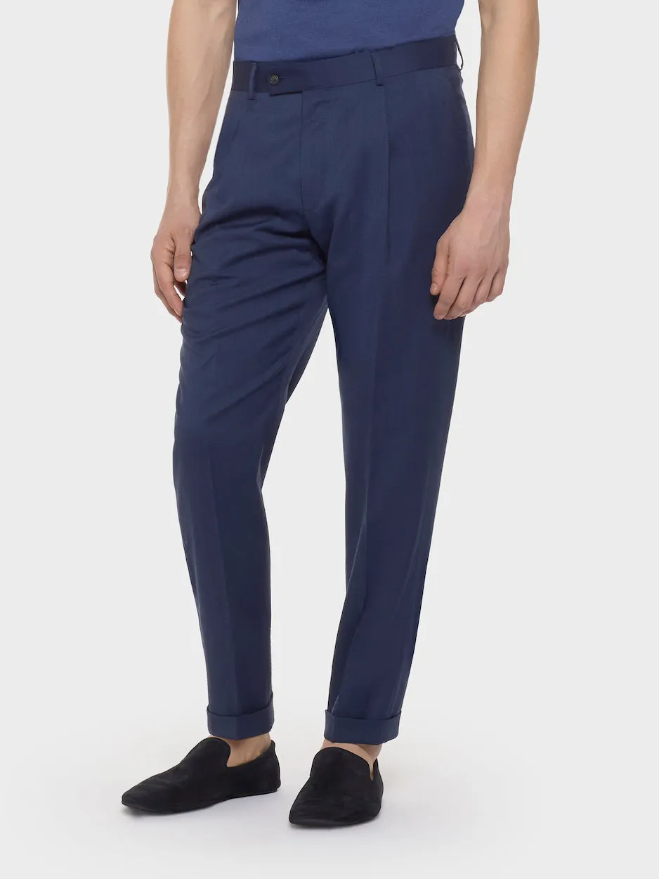 Caruso Norma pantalone carrot flanella lana blu