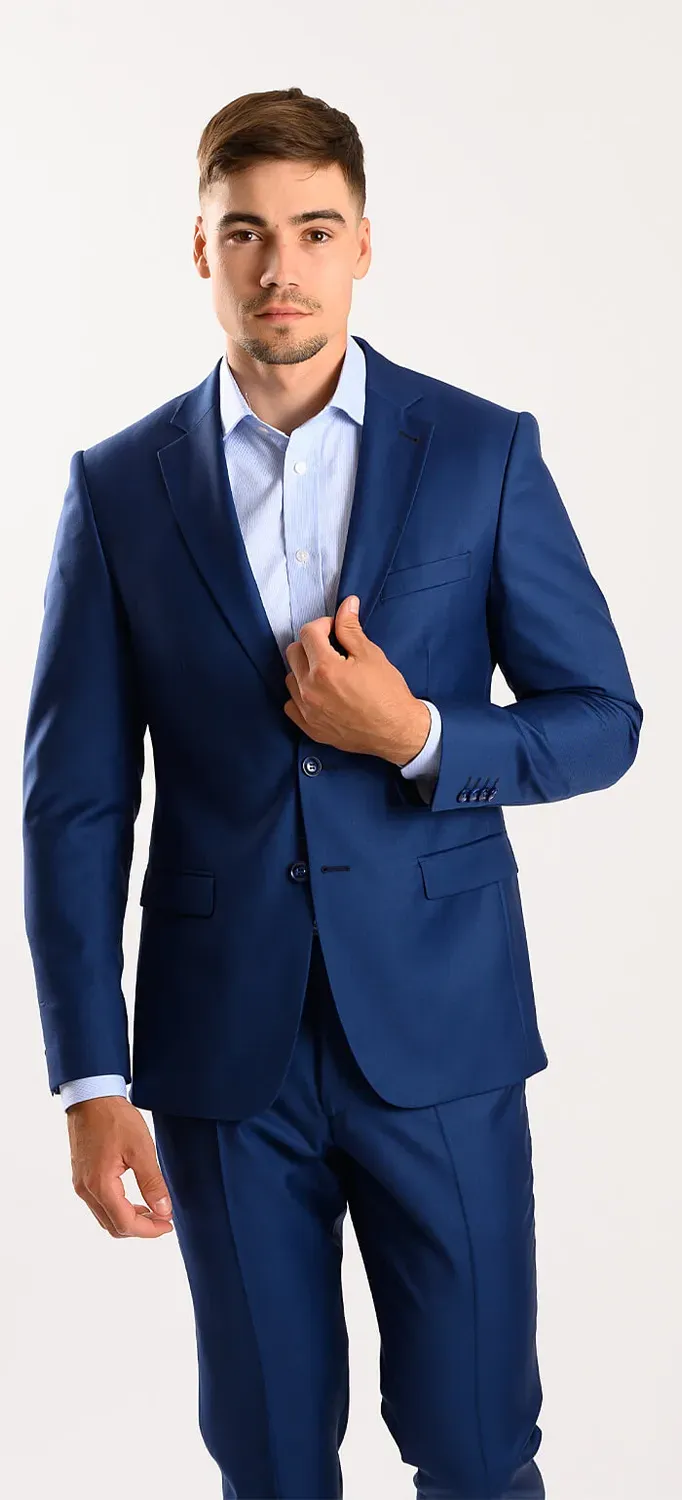 Alain Delon abito blu royal slim fit in lana