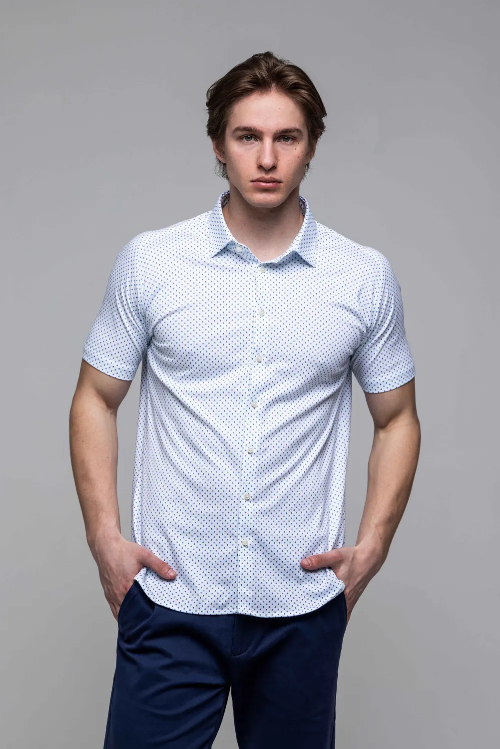 Alain Delon Camicia Bianca Manica Corta Extra Slim Stretch
