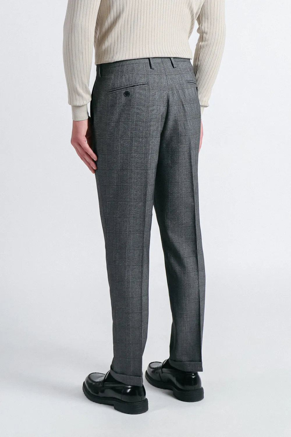Sonny Bono Pantalone da Abito a Quadri Grigio Comfort Fit