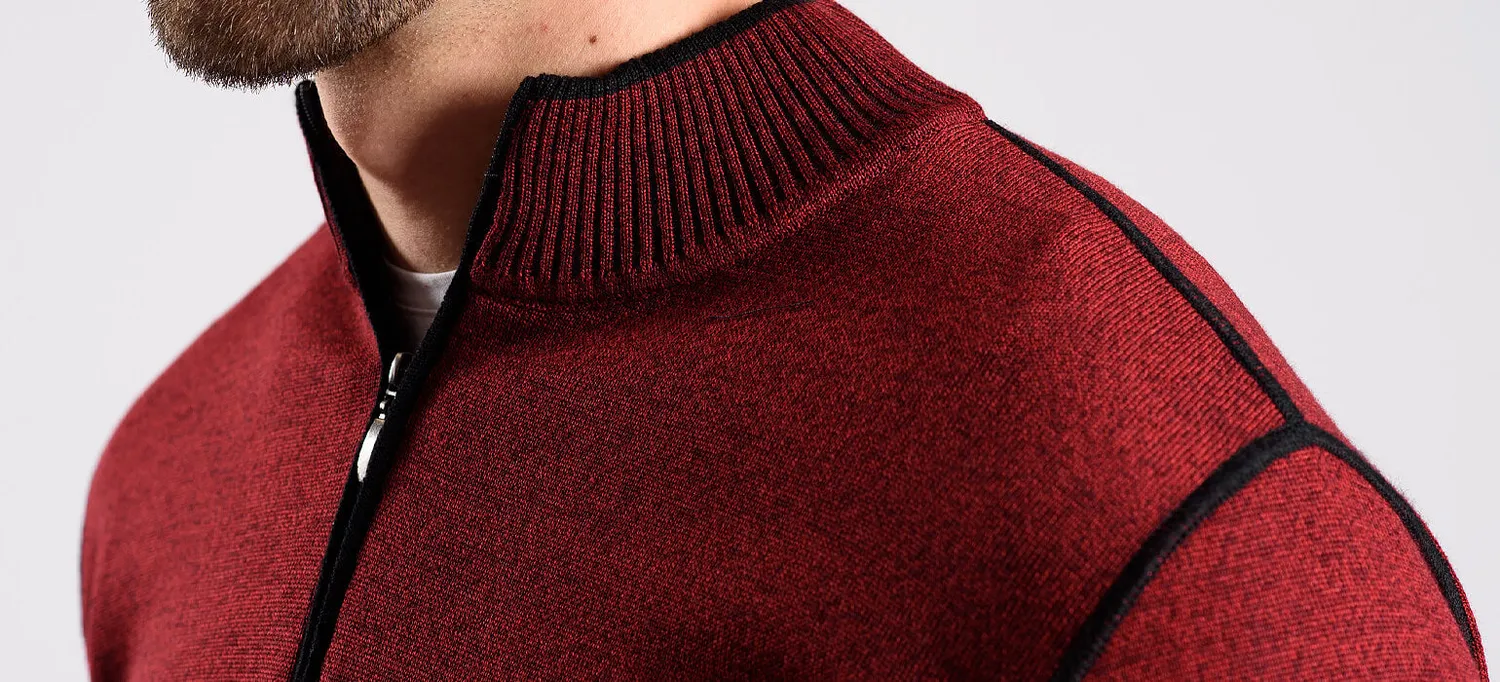 Alain Delon Maglione Bordeaux Zip Merino Cotone