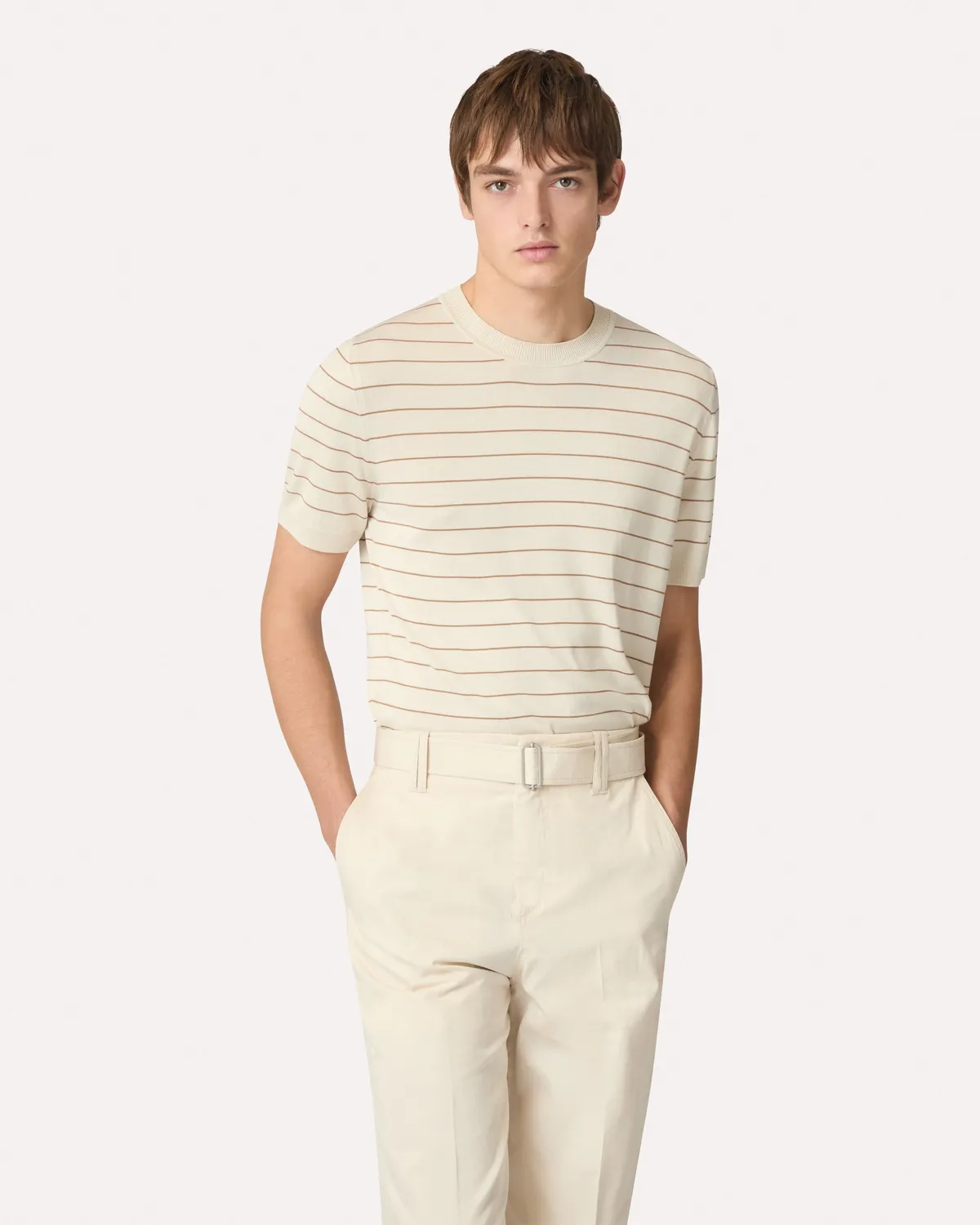 Lardini t-shirt righe panna marrone maglia seta