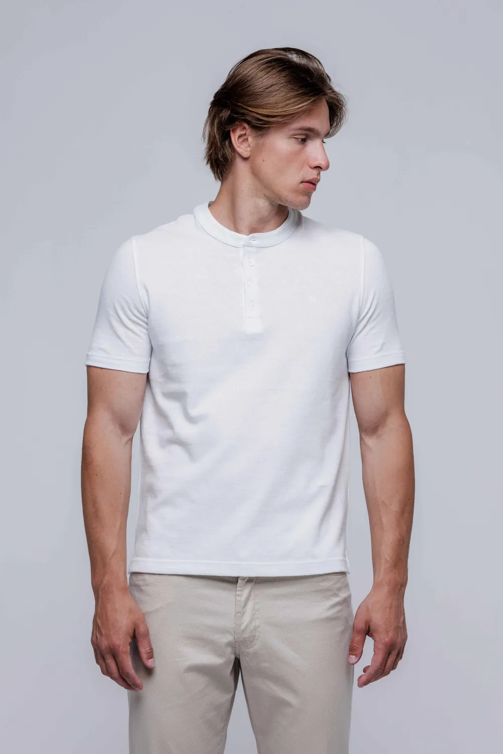 Alain Delon t-shirt panna bottoni lino