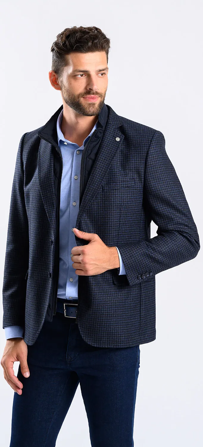 Alain Delon blazer slim blu quadri lana fodera zip taglia XL