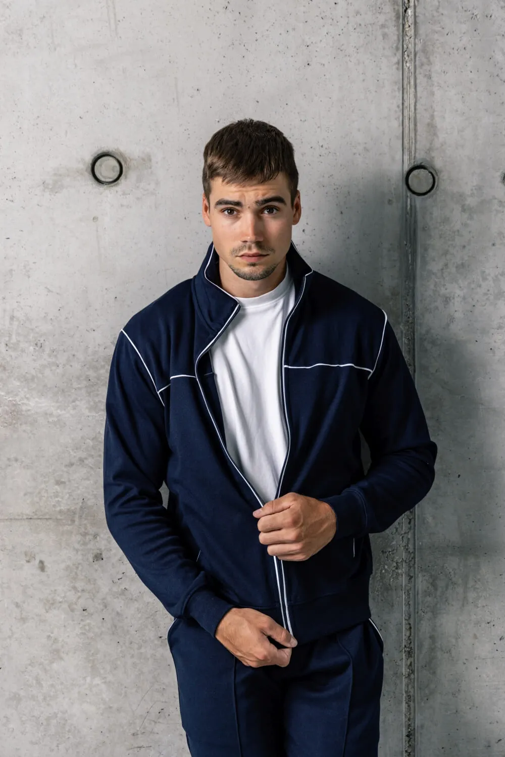 Alain Delon Pantaloni Tuta Blu Navy Elastici