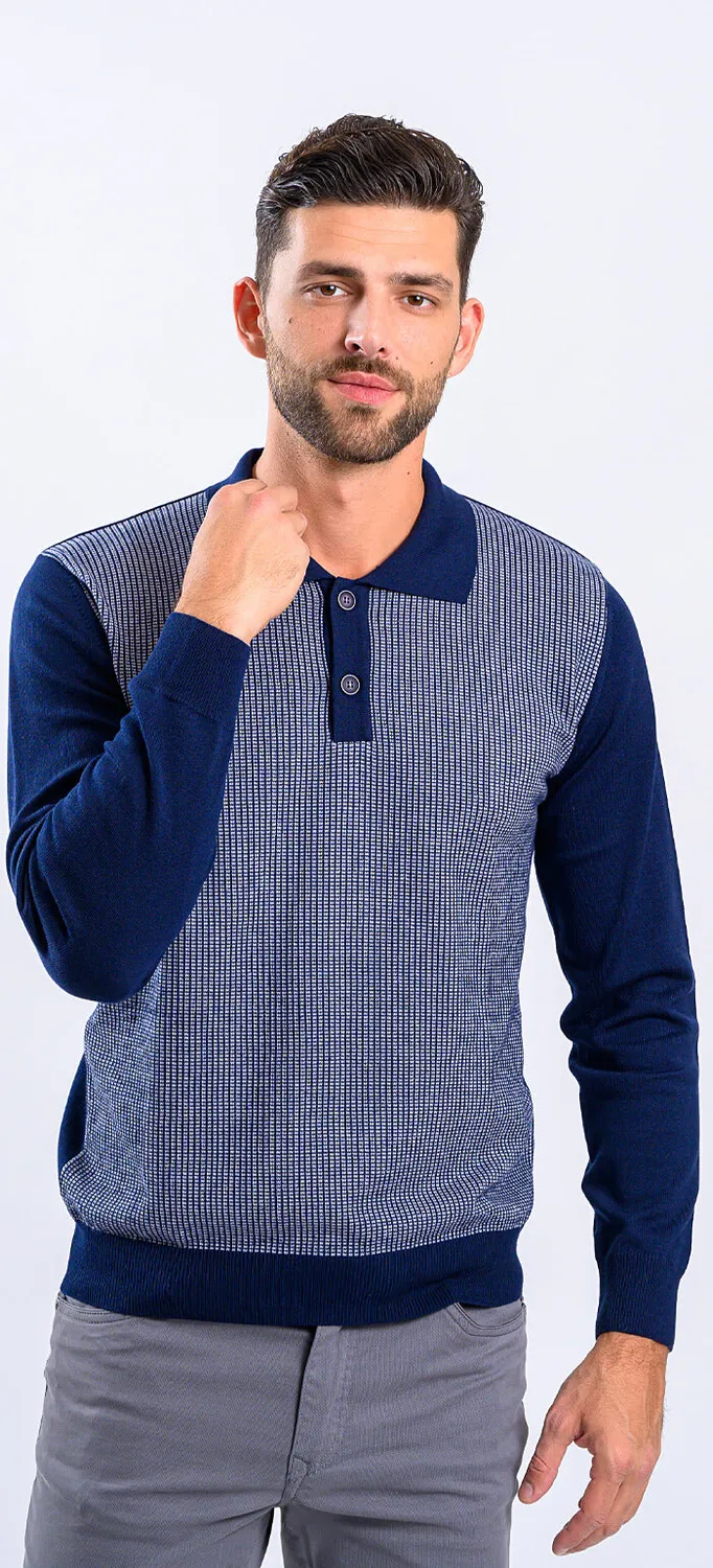 Alain Delon polo blu in maglia cotone slim fit fantasia