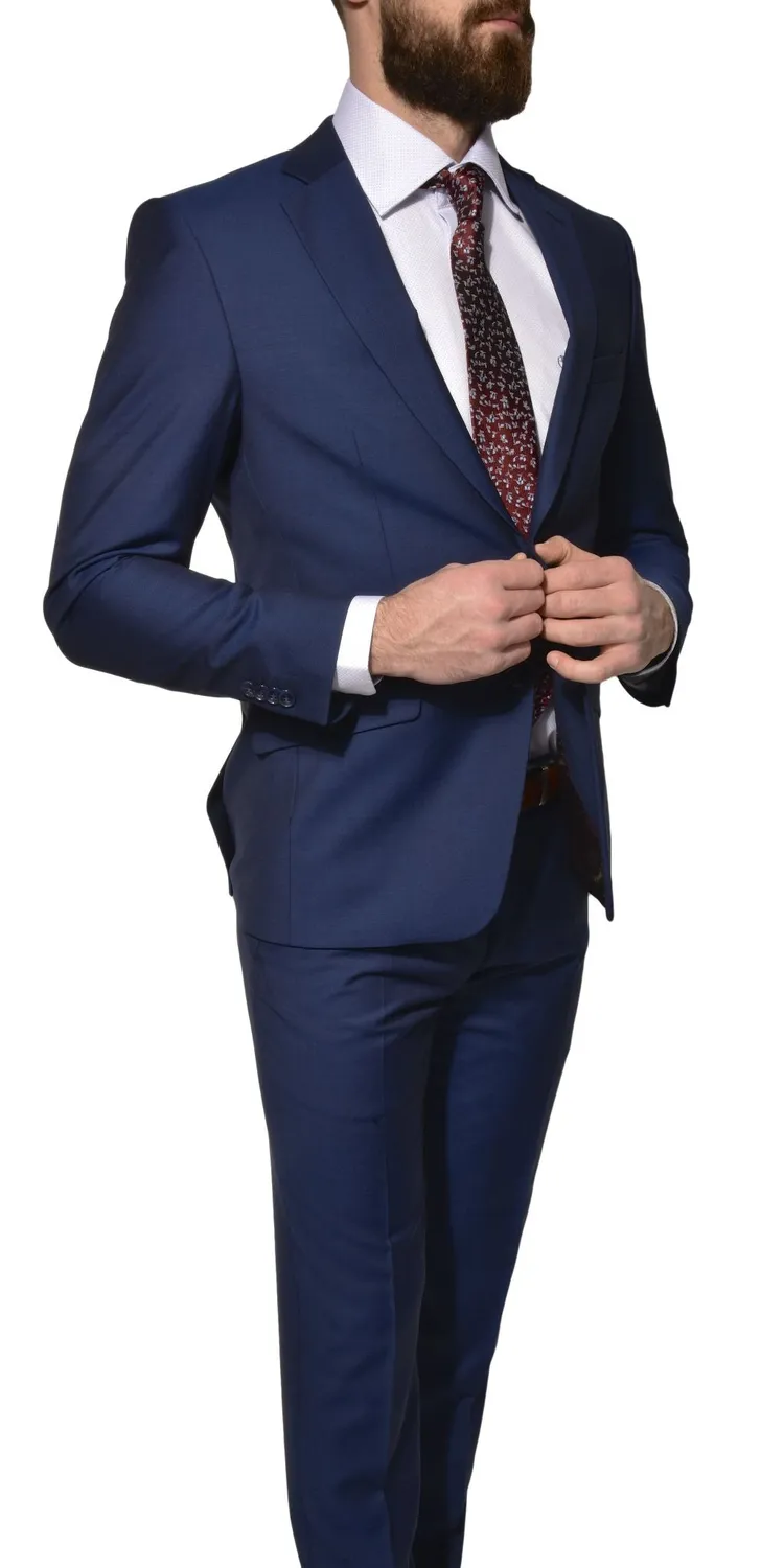 Alain Delon abito blu slim fit taglia 106 lana Super 120s