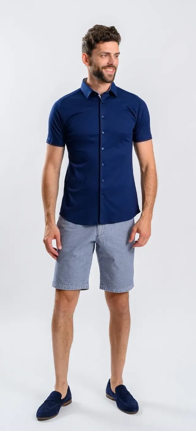 Alain Delon camicia manica corta extra slim blu navy stretch