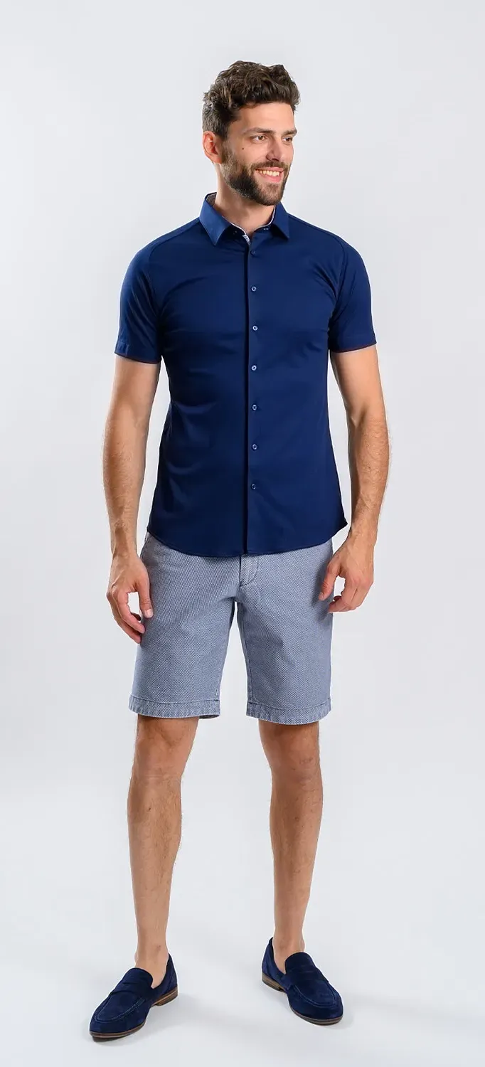 Alain Delon camicia manica corta extra slim blu navy stretch