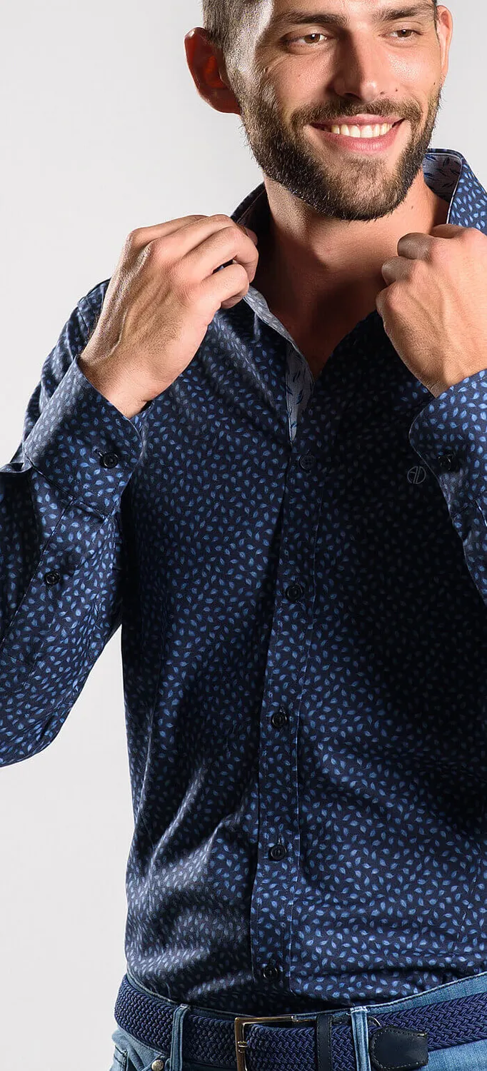 Alain Delon Slim Fit camicia blu notte fantasia cotone