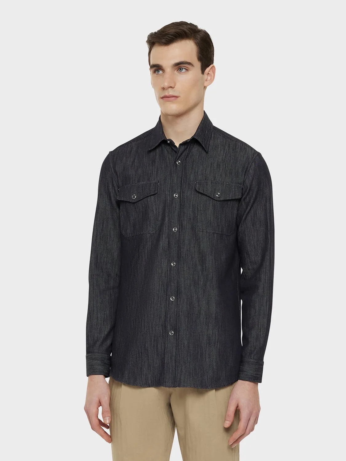 Caruso camicia denim cotone blu scuro texana uomo