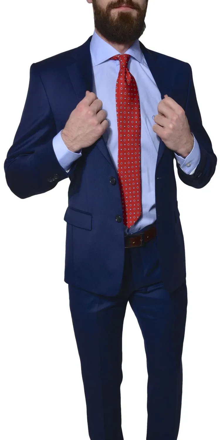 Alain Delon Blue Wool abito slim fit blu lana Super 120s