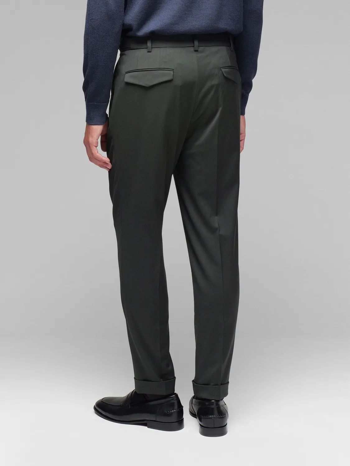 Paoloni Pantalone Pinces Saglia Verde Lana Stretch