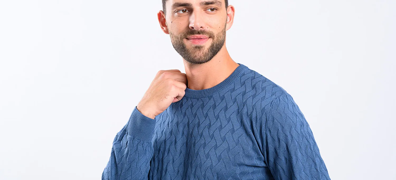 Alain Delon Maglione Blu in Cotone Slim Fit