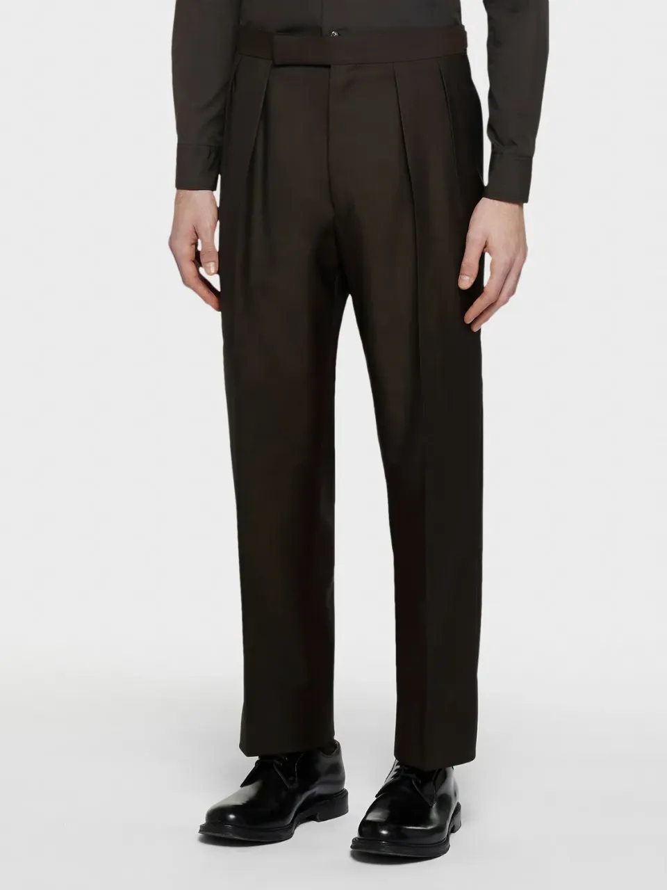 Caruso pantalone lana mohair marrone doppia pince