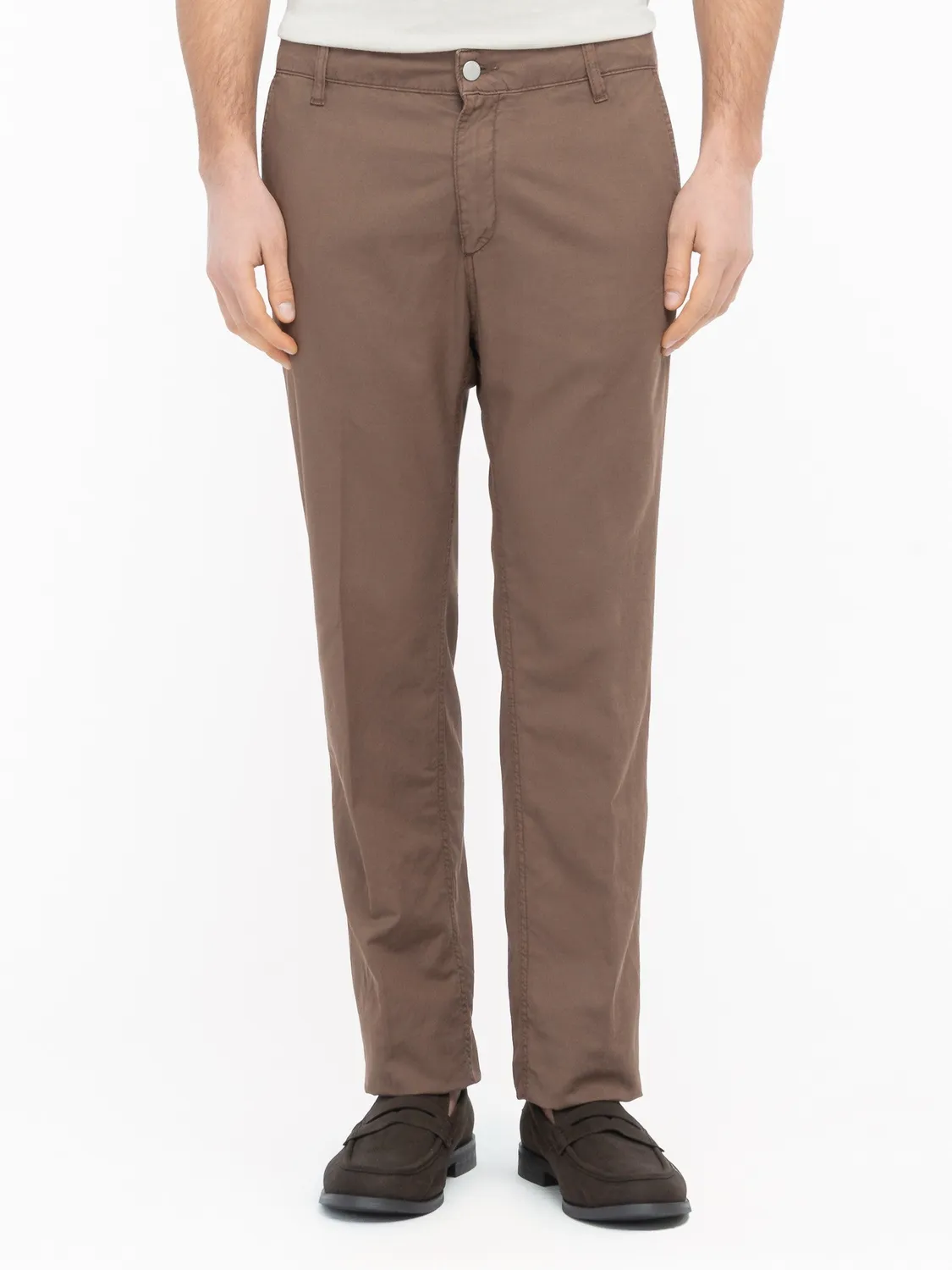 Paoloni Pantalone Chino Twill Cotone Lino Marrone