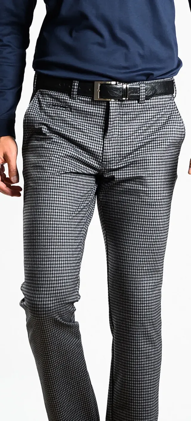 Alain Delon pantalone quadri grigio-nero slim