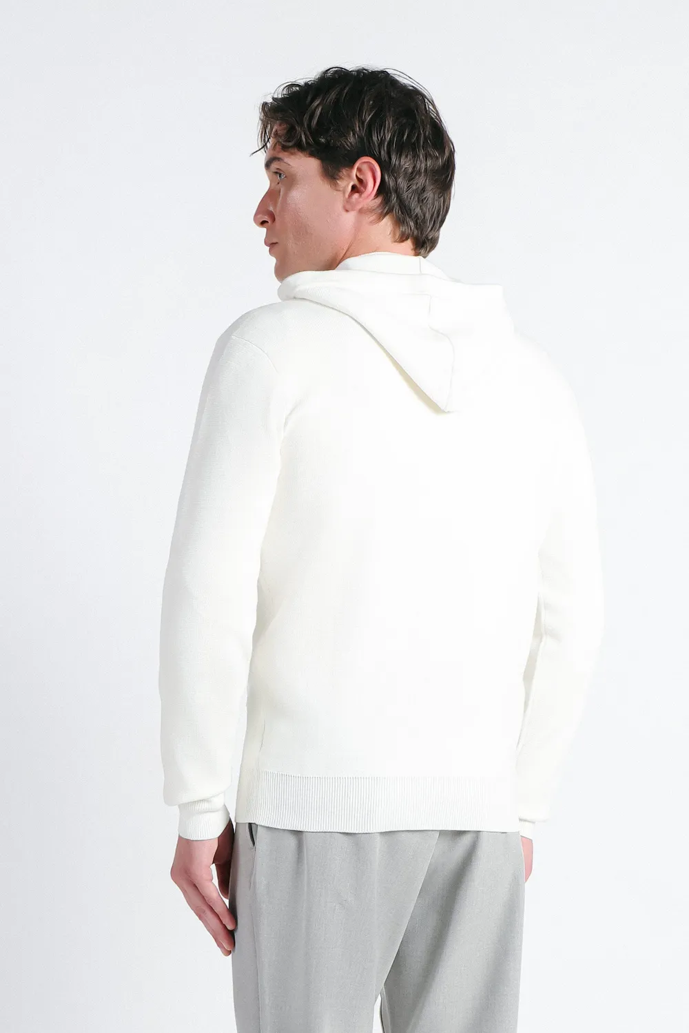 Sonny Bono Maglia Zip Cappuccio Punto Milano Panna