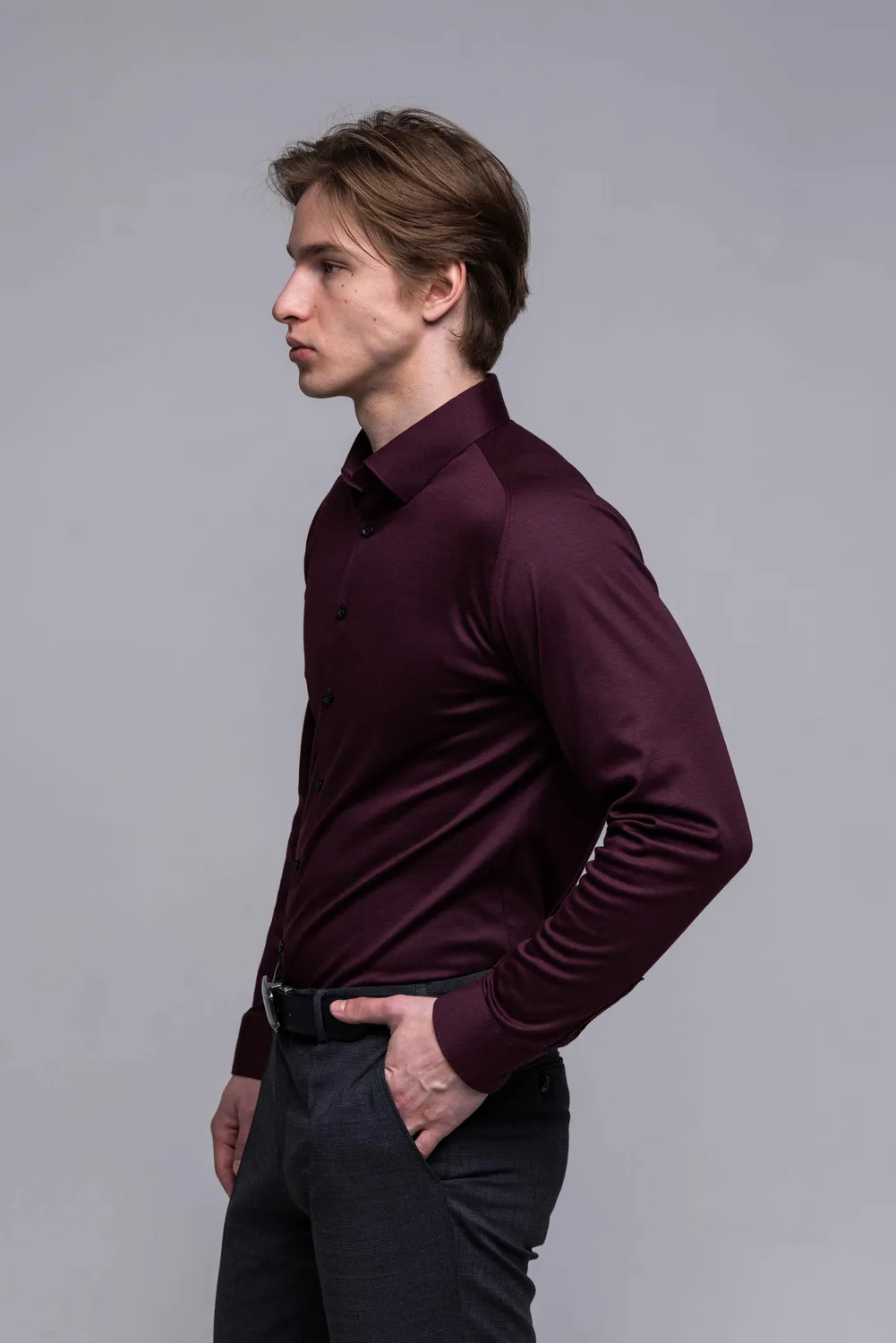 Alain Delon camicia extra slim fit bordeaux stretch jersey