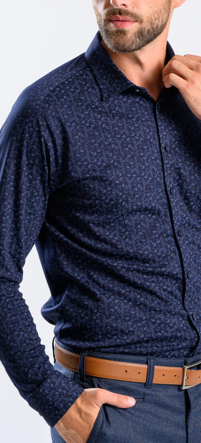 Alain Delon Stretch Extra Slim Fit camicia blu fantasia