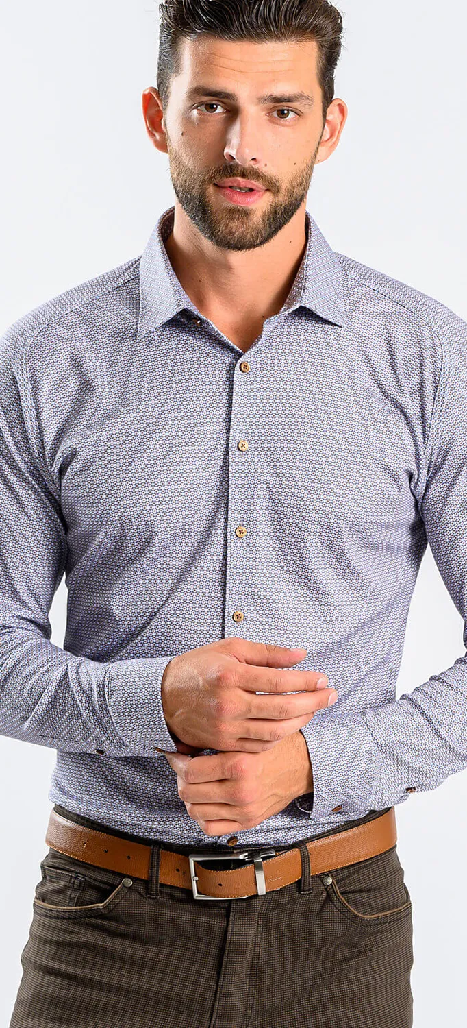 Alain Delon Extra Slim camicia marrone fantasia stretch