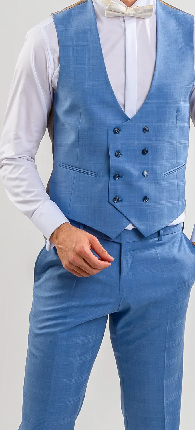 Alain Delon abito azzurro slim matrimonio con gilet