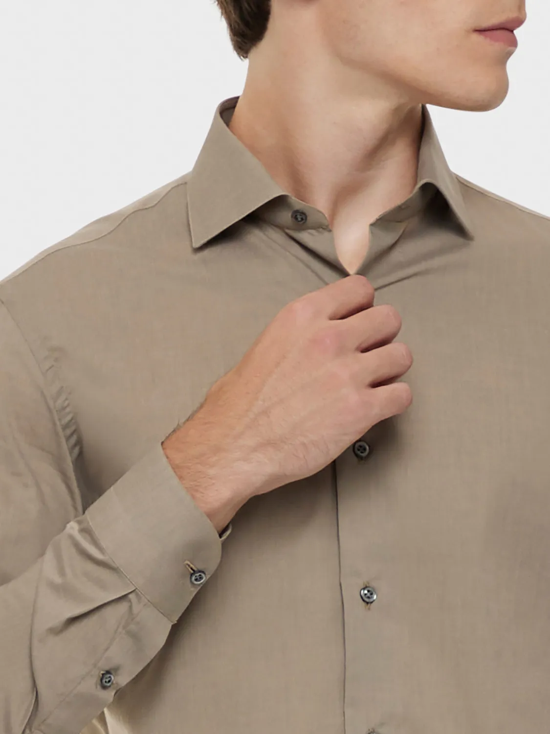 Caruso Butterfly camicia slim cotone sabbia mussola