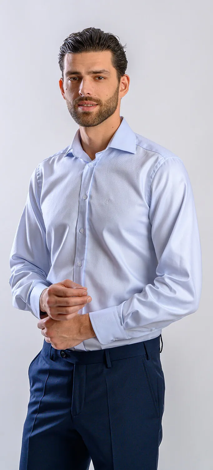 Alain Delon camicia slim fit azzurra cotone Getzner