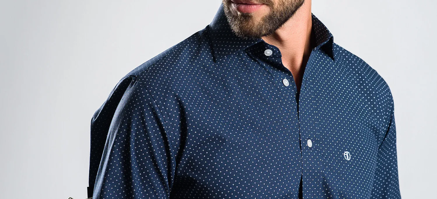 Alain Delon camicia Slim Fit blu fantasia cotone