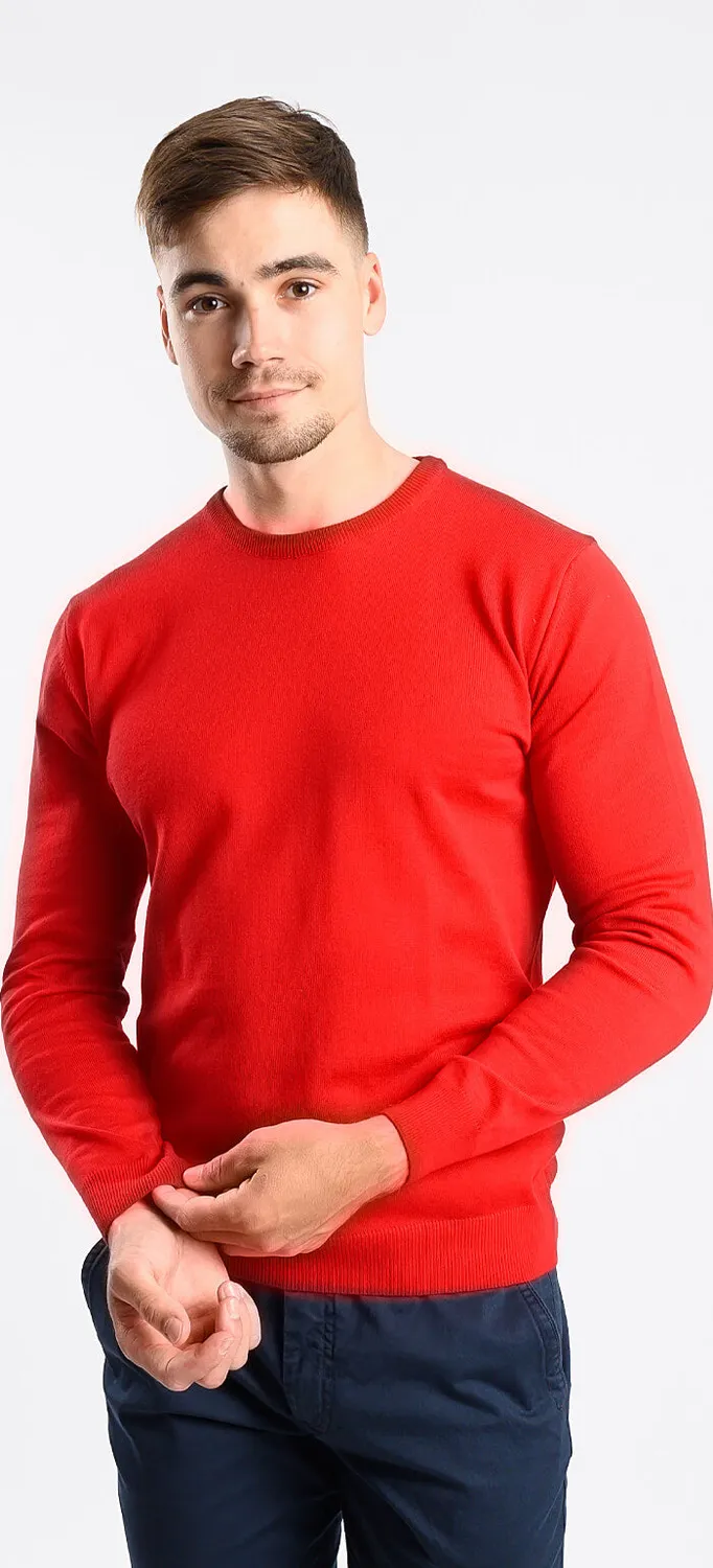 Alain Delon Red maglione girocollo rosso cotone