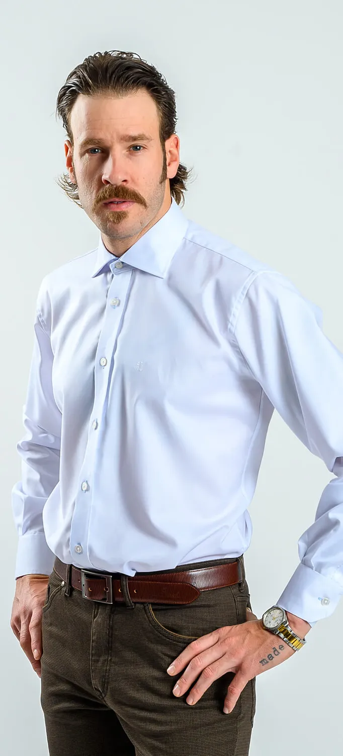 Alain Delon Camicia bianca slim fit cotone profili azzurri