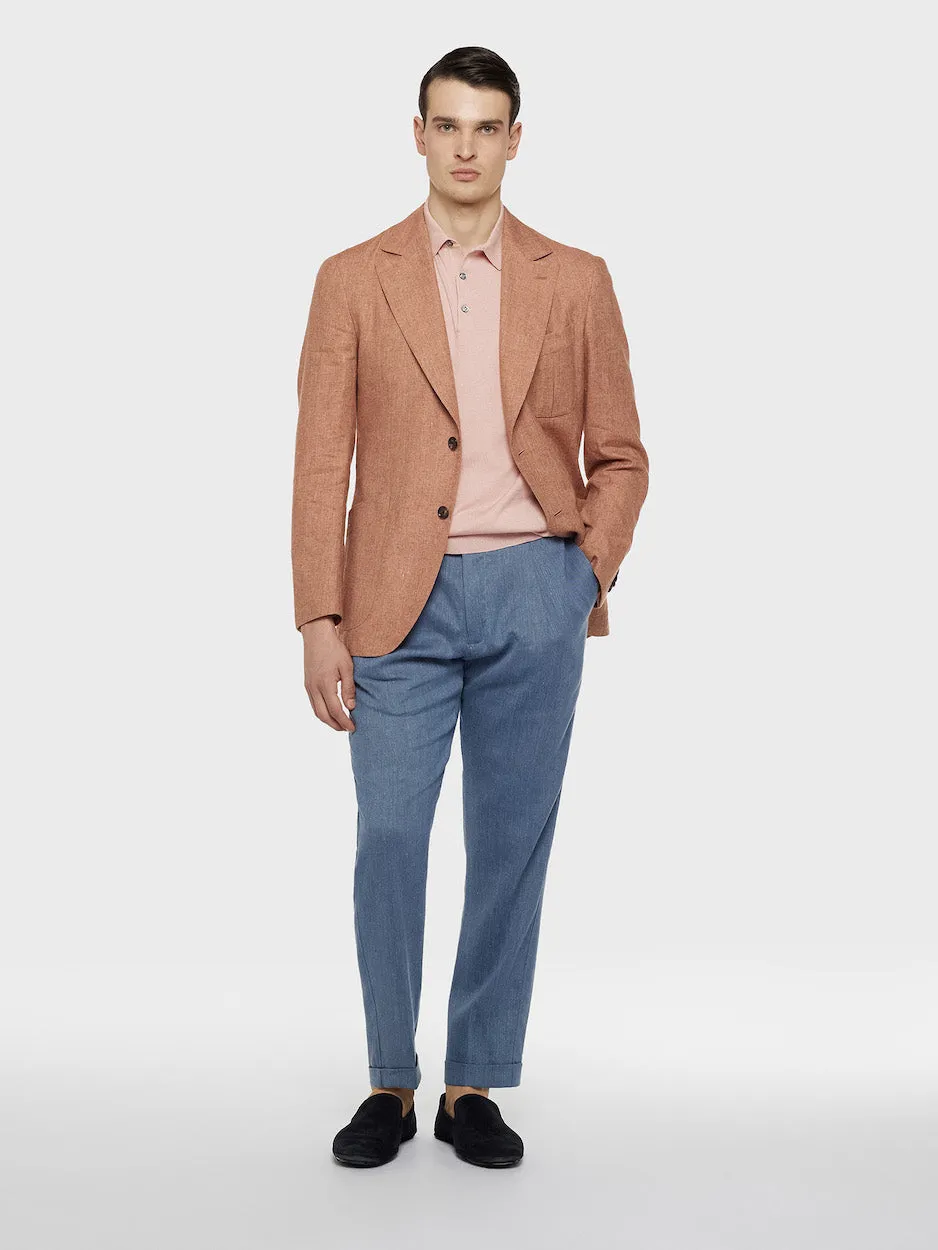 Caruso pantalone carrot lino lana blu denim