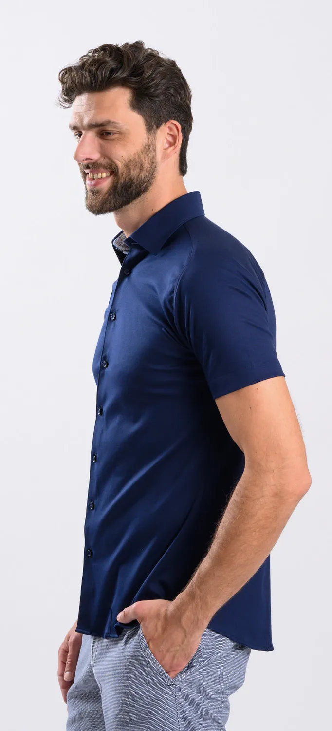 Alain Delon camicia manica corta extra slim blu navy stretch