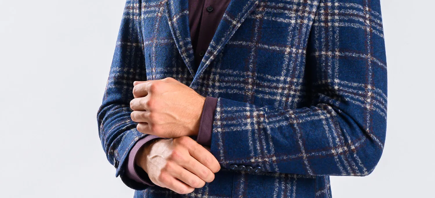 Alain Delon blazer blu quadri beige slim fit semisfoderato