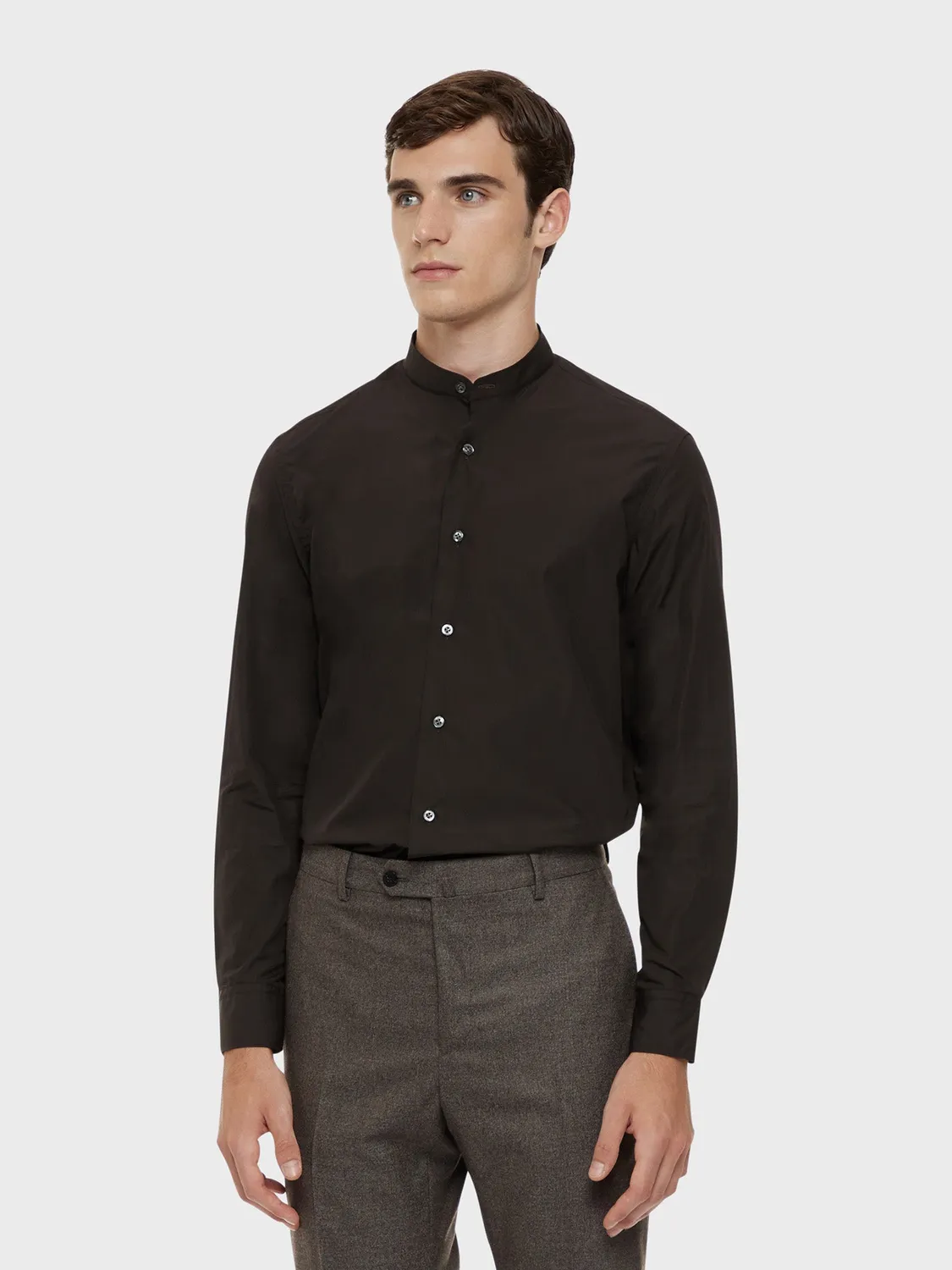 Caruso Butterfly camicia coreana marrone in cotone