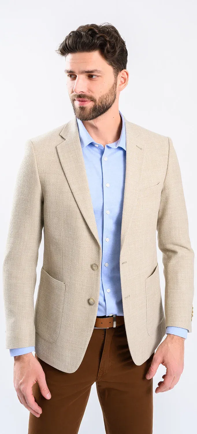 Alain Delon giacca beige Slim Fit lana lino