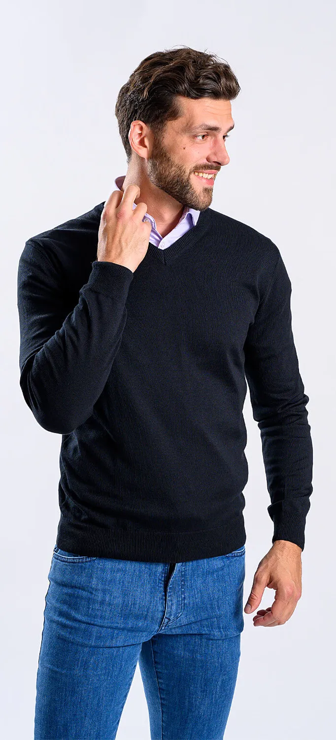 Alain Delon maglione nero cotone scollo a V