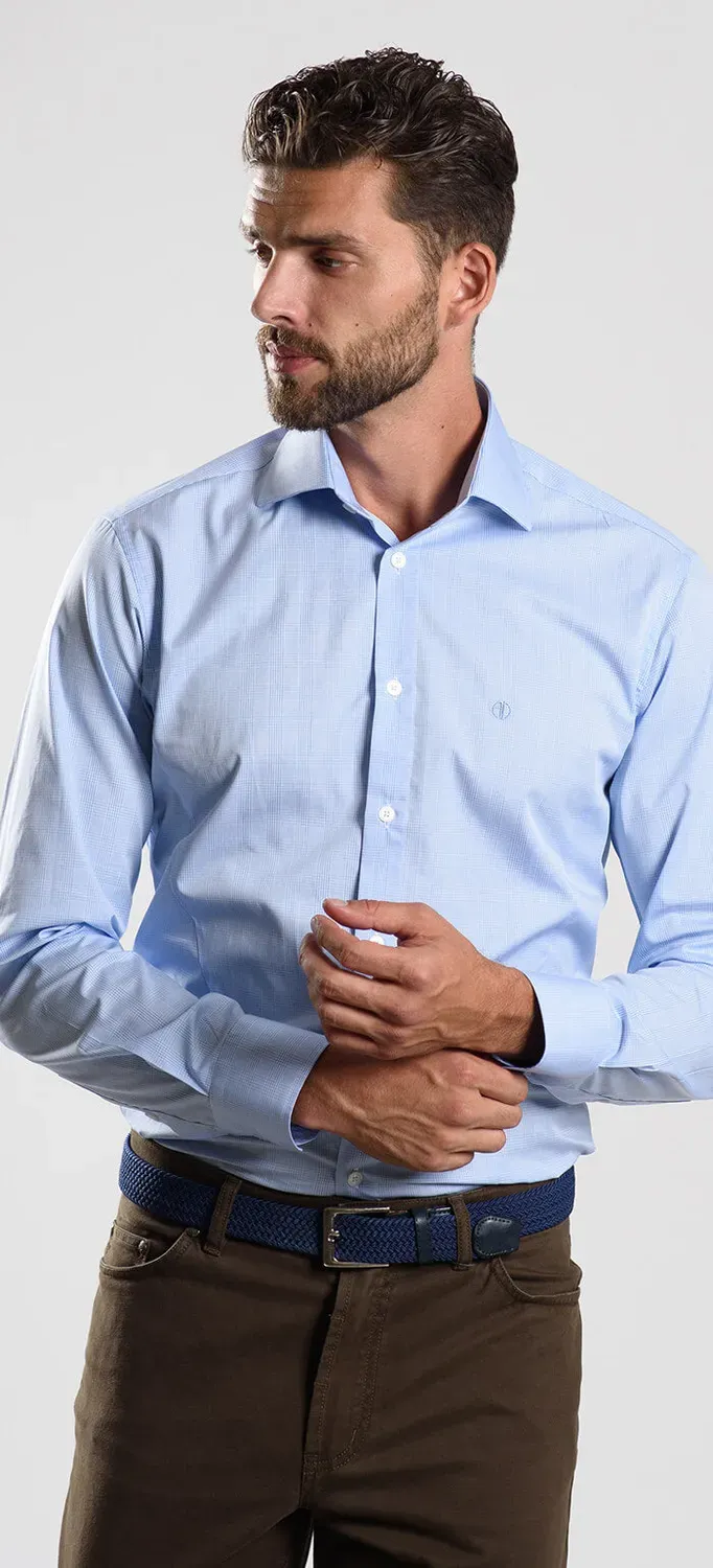 Alain Delon Camicia Quadri Blu Extra Slim Cotone Business