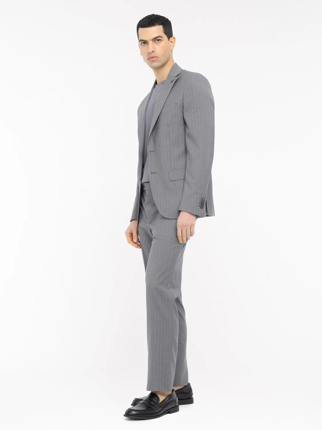 Paoloni Abito Gessato Lana Vergine Super 100's Grigio Slim