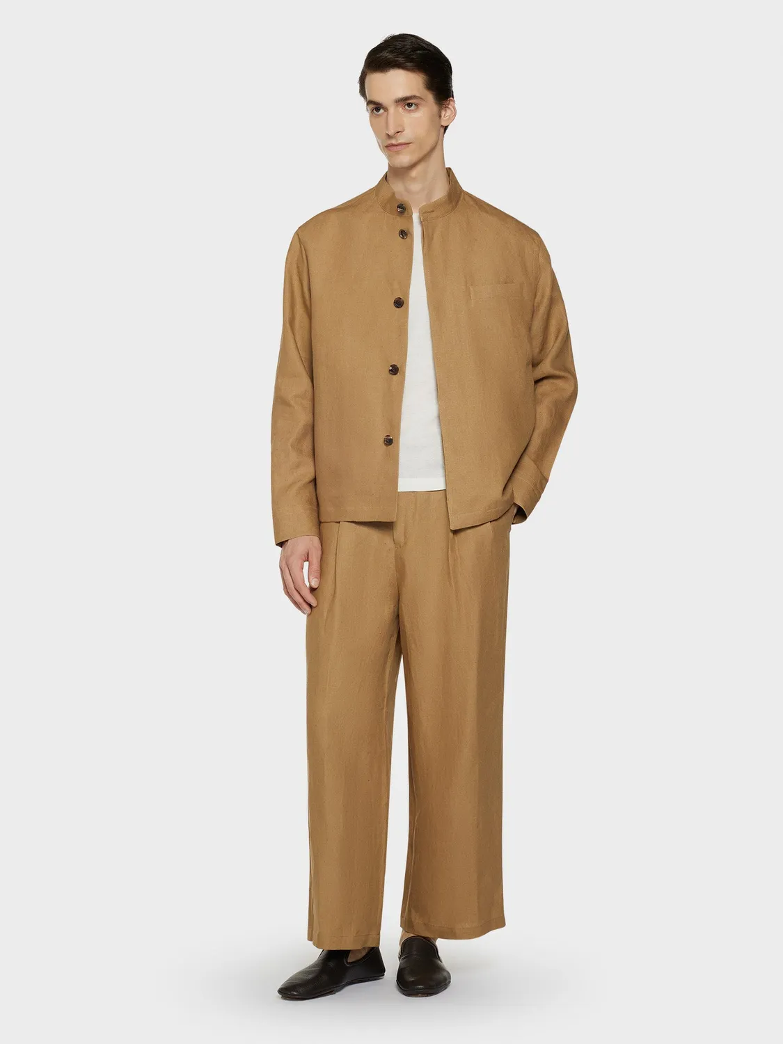 Caruso Aida overshirt lino irlandese cammello