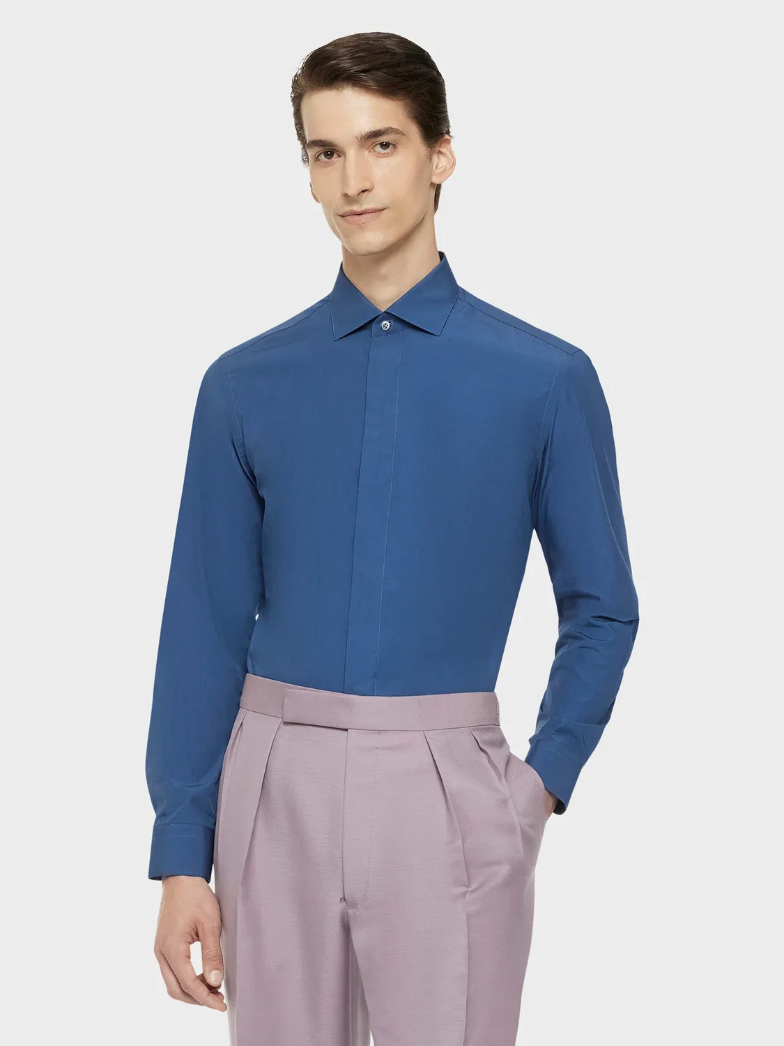 Caruso camicia slim blu cotone madreperla