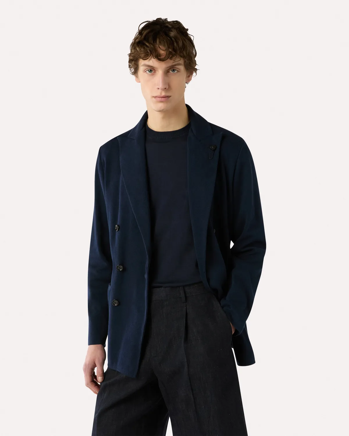 Lardini Giacca doppiopetto blu maglia cotone 6 bottoni
