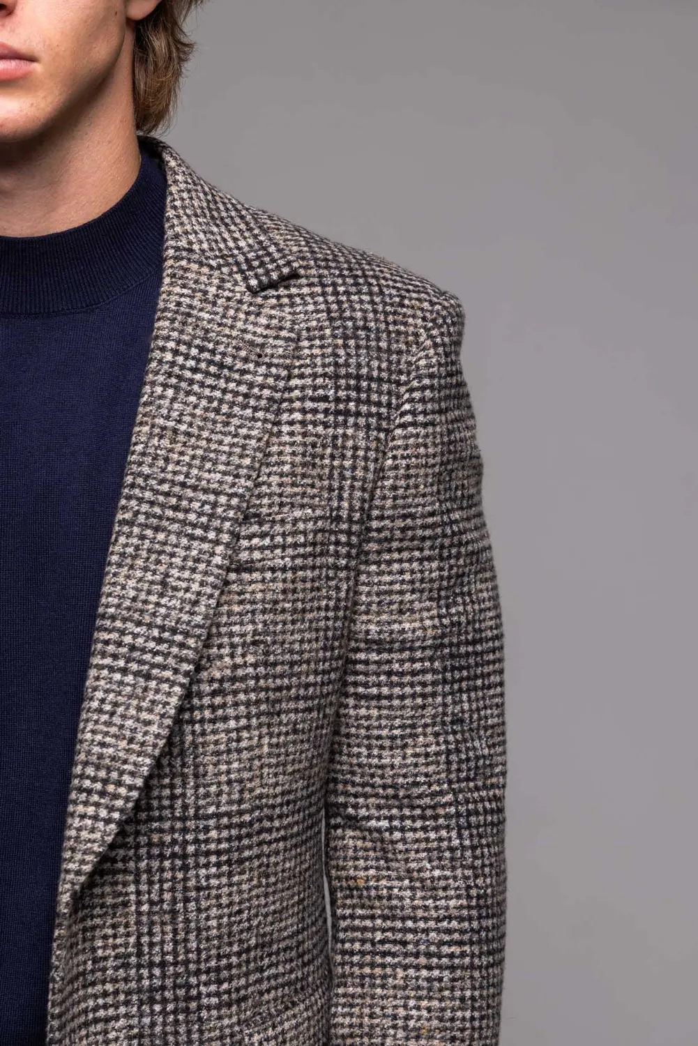 Alain Delon giacca marrone a quadri blazer slim fit misto lana