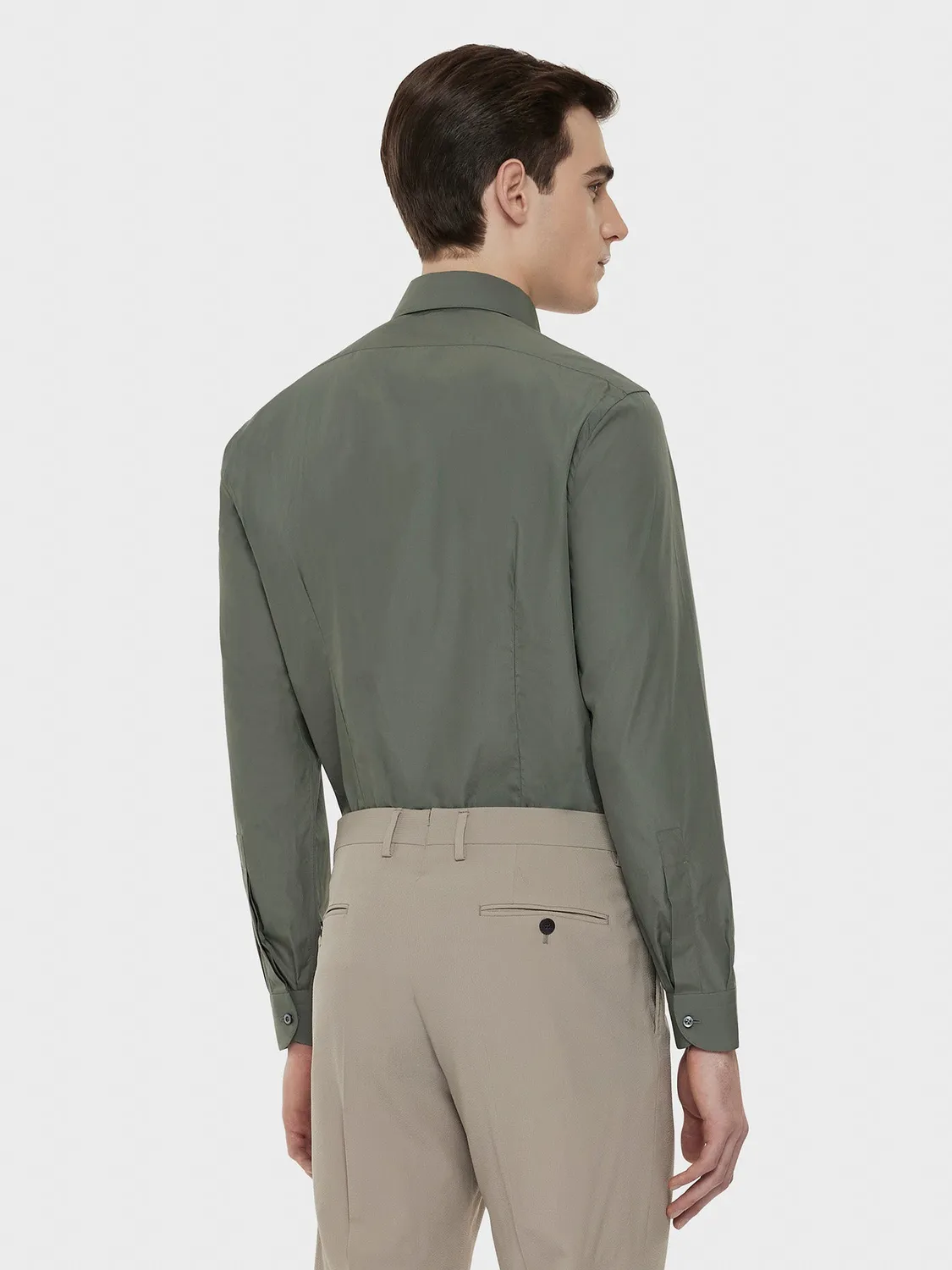 Caruso camicia slim cotone verde salvia collo francese