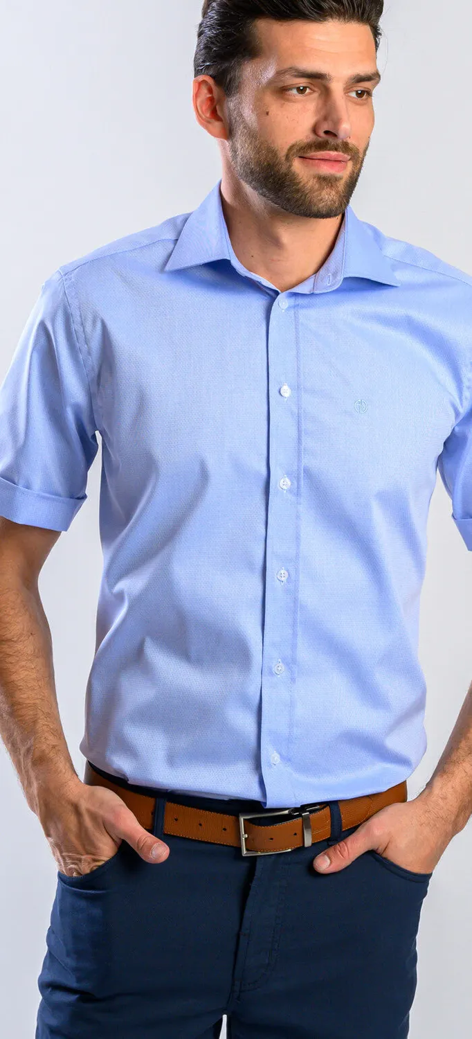 Alain Delon camicia manica corta azzurra slim fit cotone