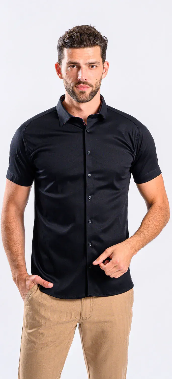 Alain Delon Nera camicia manica corta stretch jersey