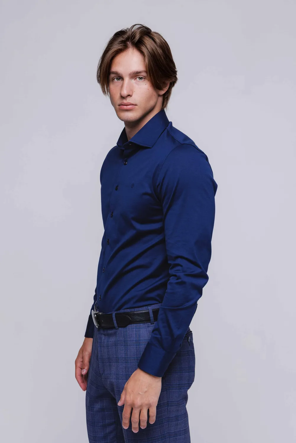 Alain Delon camicia blu extra slim stretch jersey