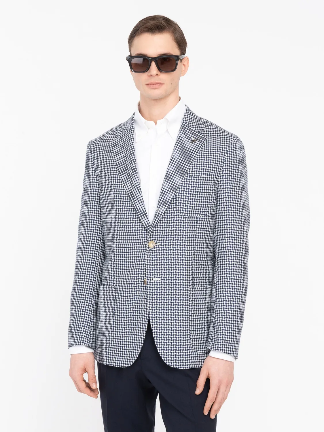 Paoloni Giacca Pied de Poule Lana Cotone Blu