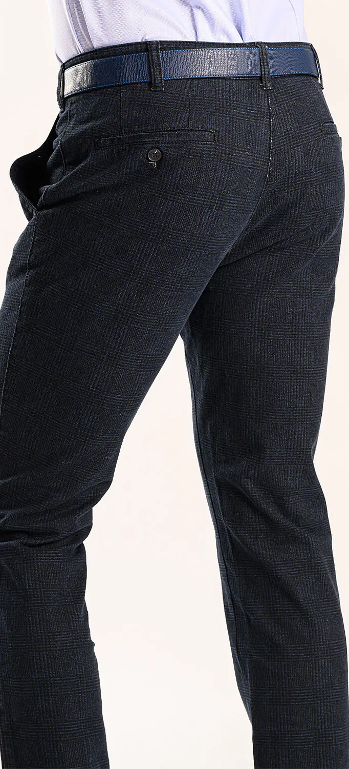 Alain Delon pantalone slim blu a quadri neri