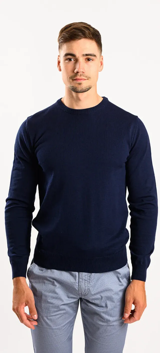 Alain Delon maglione girocollo blu navy in cotone